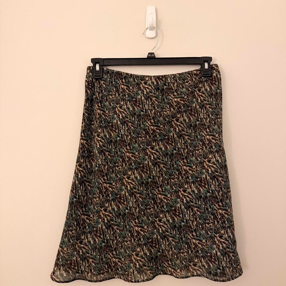Vintage George green multicolor dainty midi skirt with elastic waistband Size 10